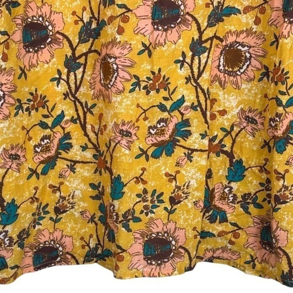 Bindu Corinne Floral Ruffle Neck Cotton Boho XL Mustard Yellow Prairie Top - Picture 7 of 10